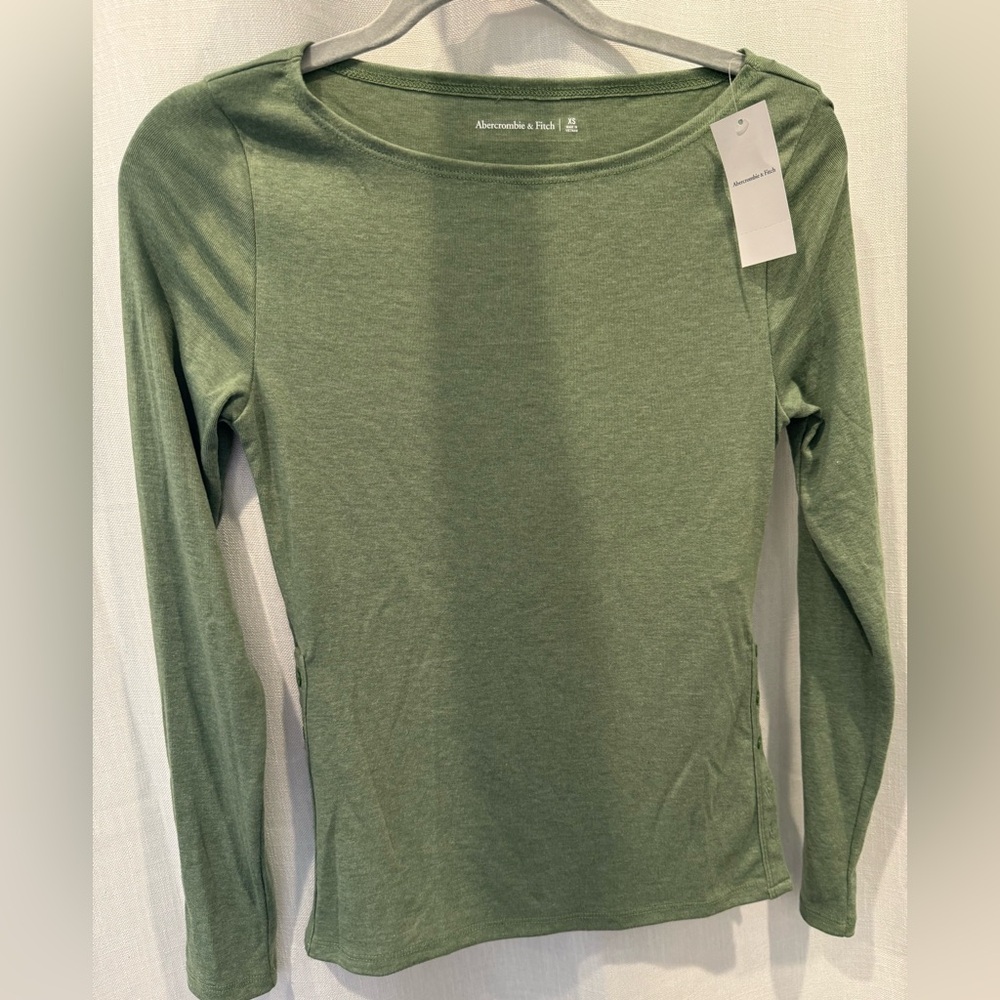 Abercrombie & Fitch Green Fitted Side Button Detail Top